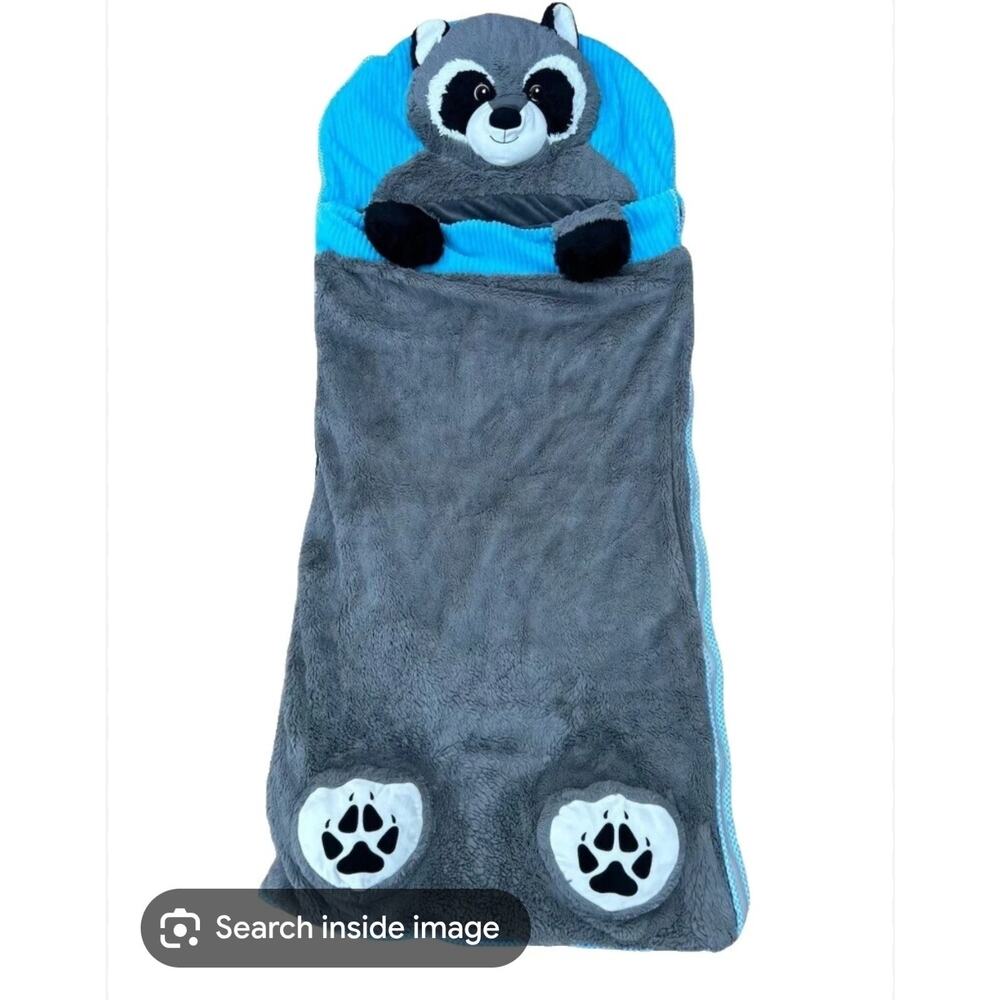 Hug Fun Animal Raccoon Sleeping Bag Nap Sack Plush Soft Kids Blue Grey Fuzzy